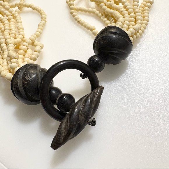 Vintage Gerda Lynggaard Bone Bead Multi-strand Ivory Dark Brown Black Necklace - Picture 9 of 16